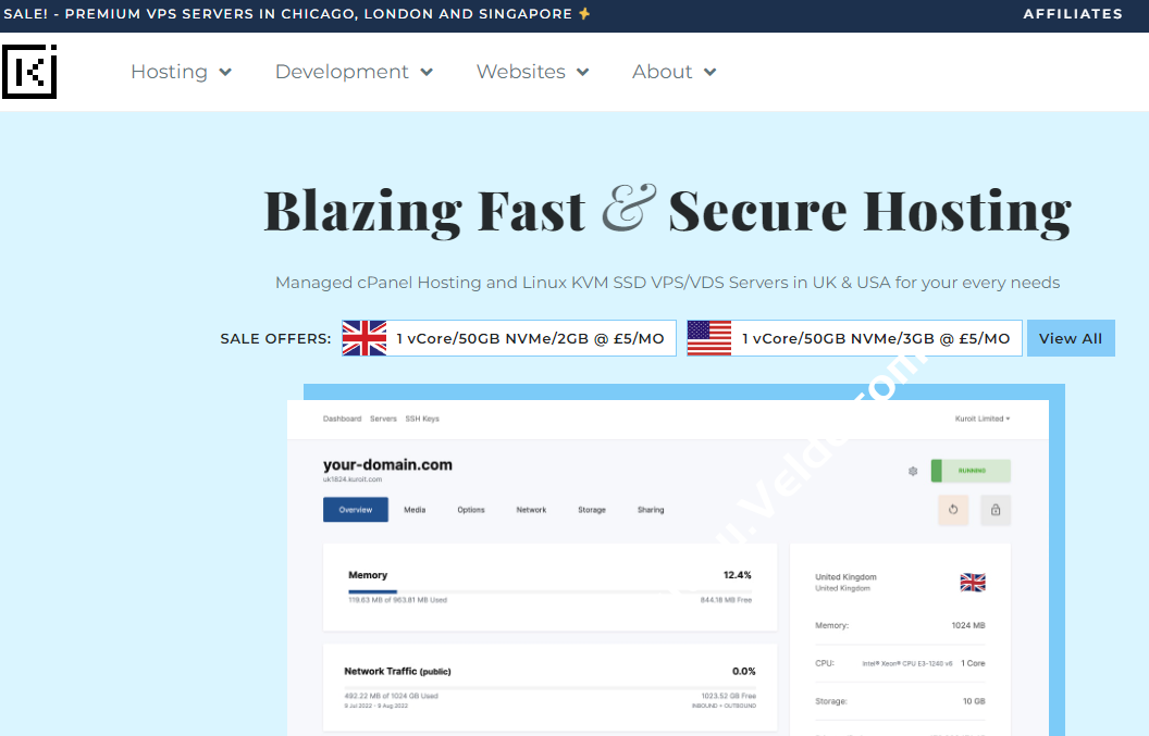 Kuroit：高性能NVMe VPS服务器，可选英国/美国/新加坡机房，1核2G 1Gbps@1TB，月付5英镑起